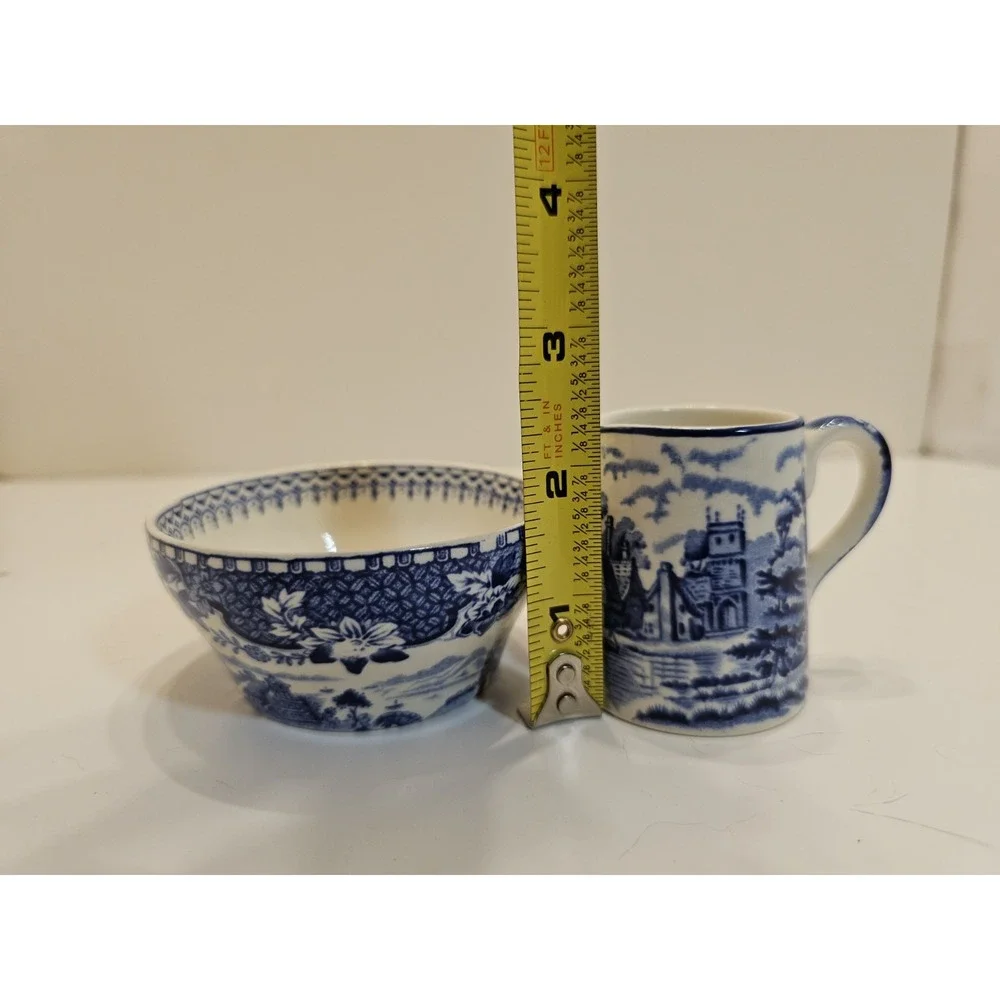 Woods Burslem England Seaforth Woods Ware Blue White Mini Washstand  Set Vintage